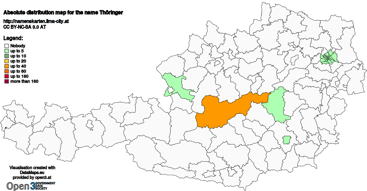 Absolute Distribution maps for surname Thöringer