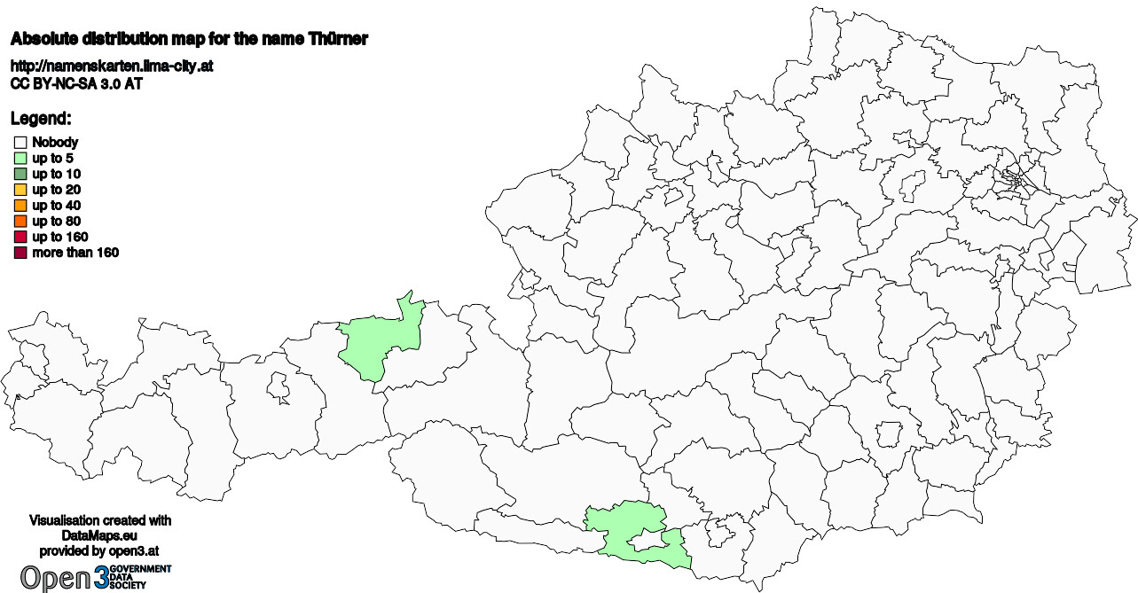 Absolute Distribution maps for surname Thürner
