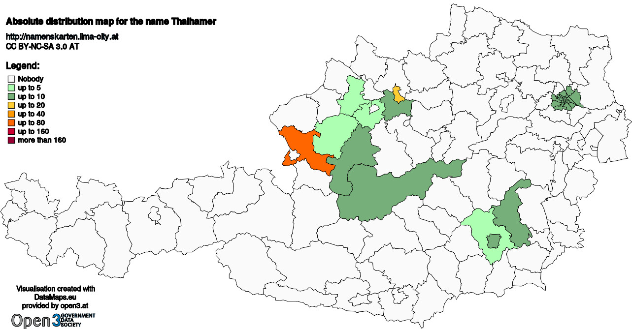 Absolute Distribution maps for surname Thalhamer