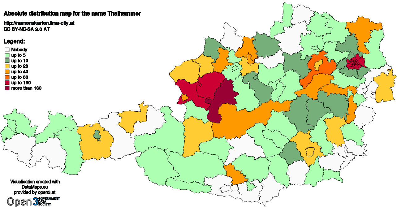 Absolute Distribution maps for surname Thalhammer