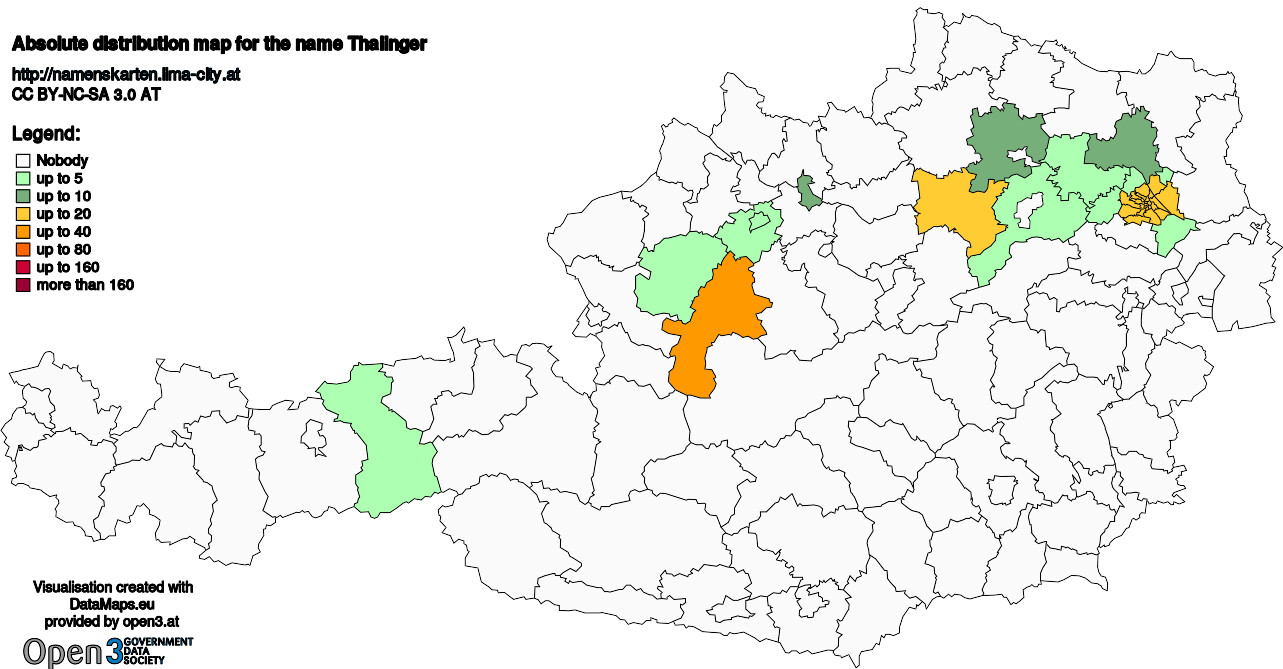 Absolute Distribution maps for surname Thalinger