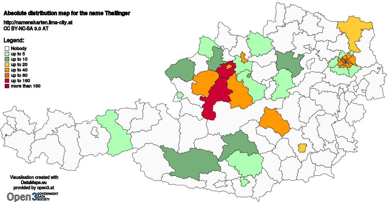 Absolute Distribution maps for surname Thallinger