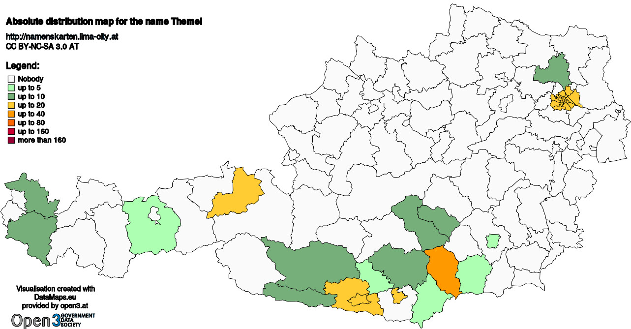 Absolute Distribution maps for surname Themel