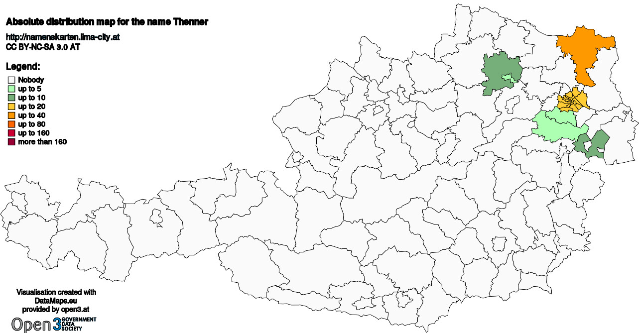 Absolute Distribution maps for surname Thenner