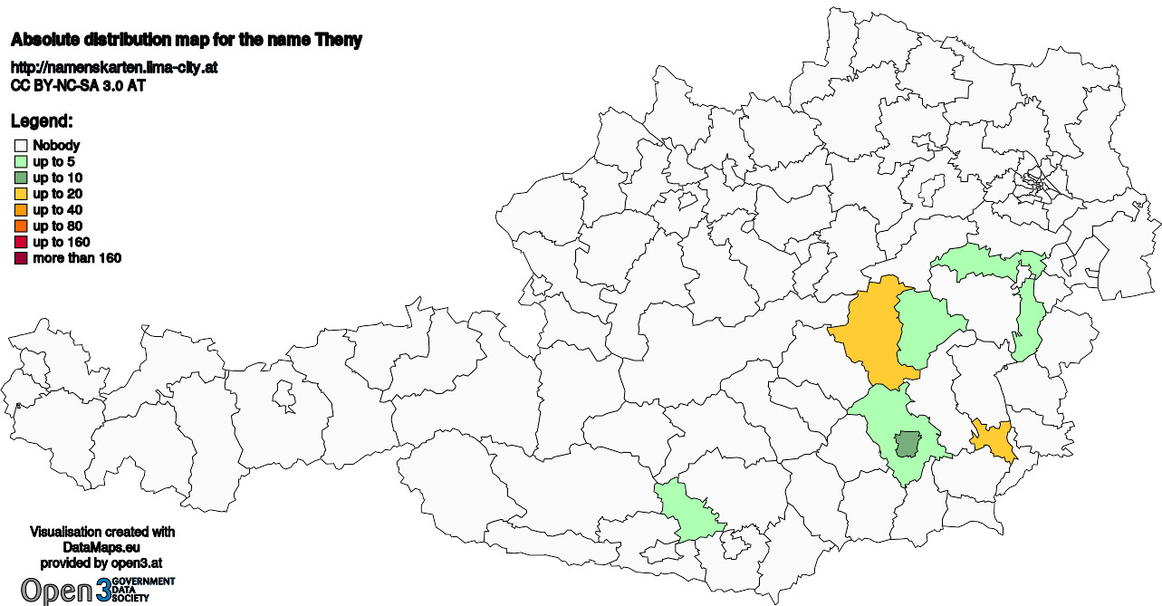 Absolute Distribution maps for surname Theny