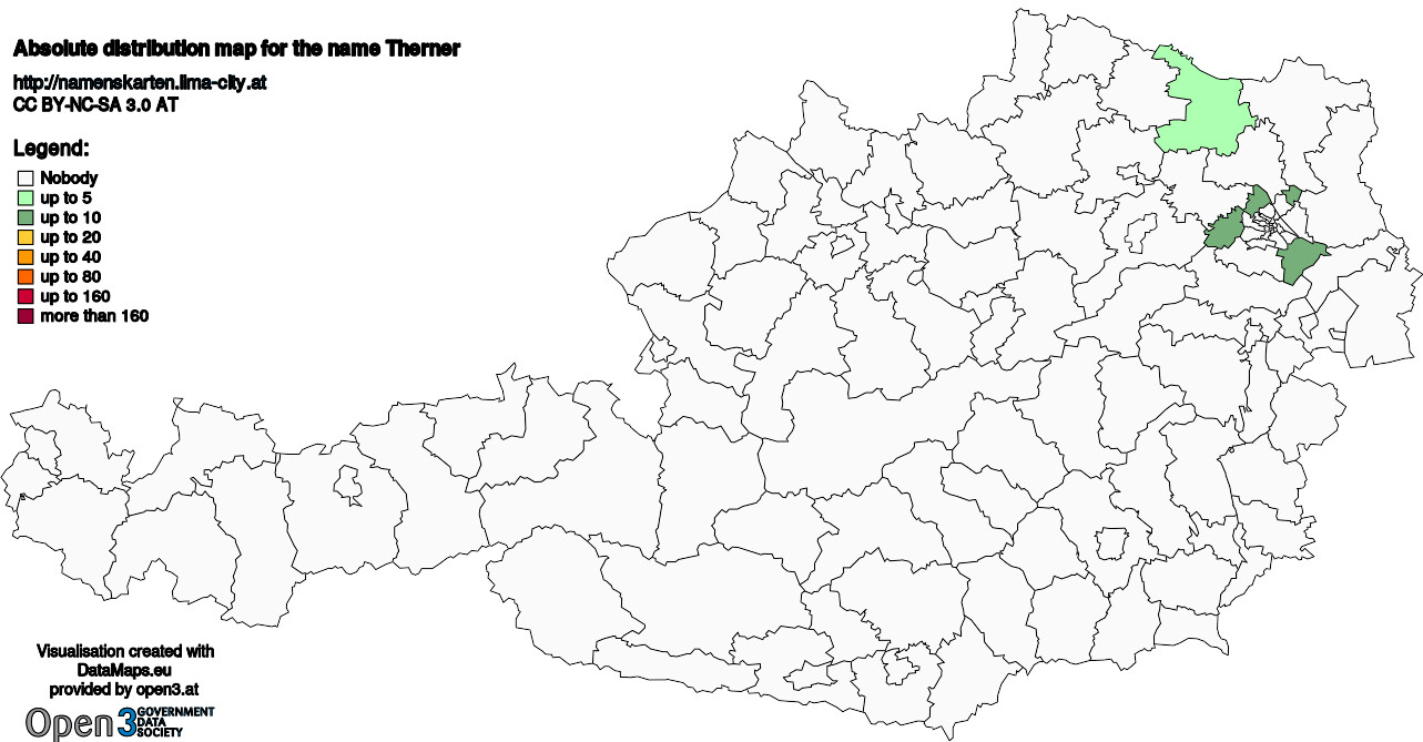 Absolute Distribution maps for surname Therner