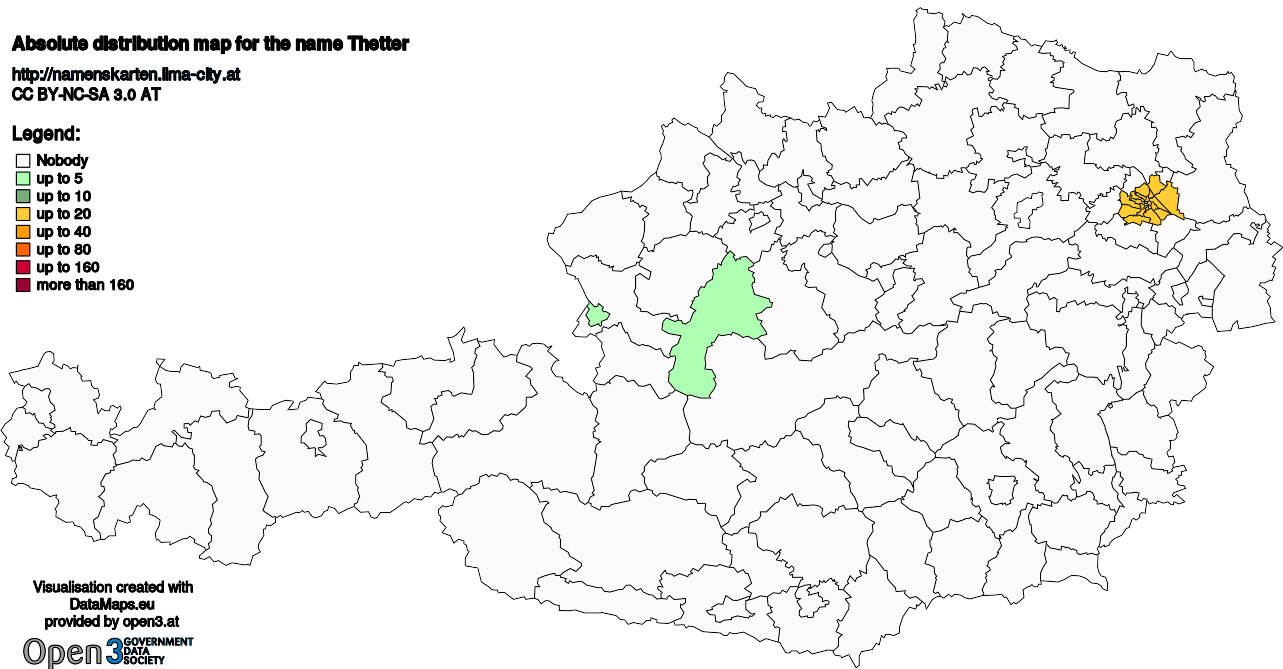 Absolute Distribution maps for surname Thetter