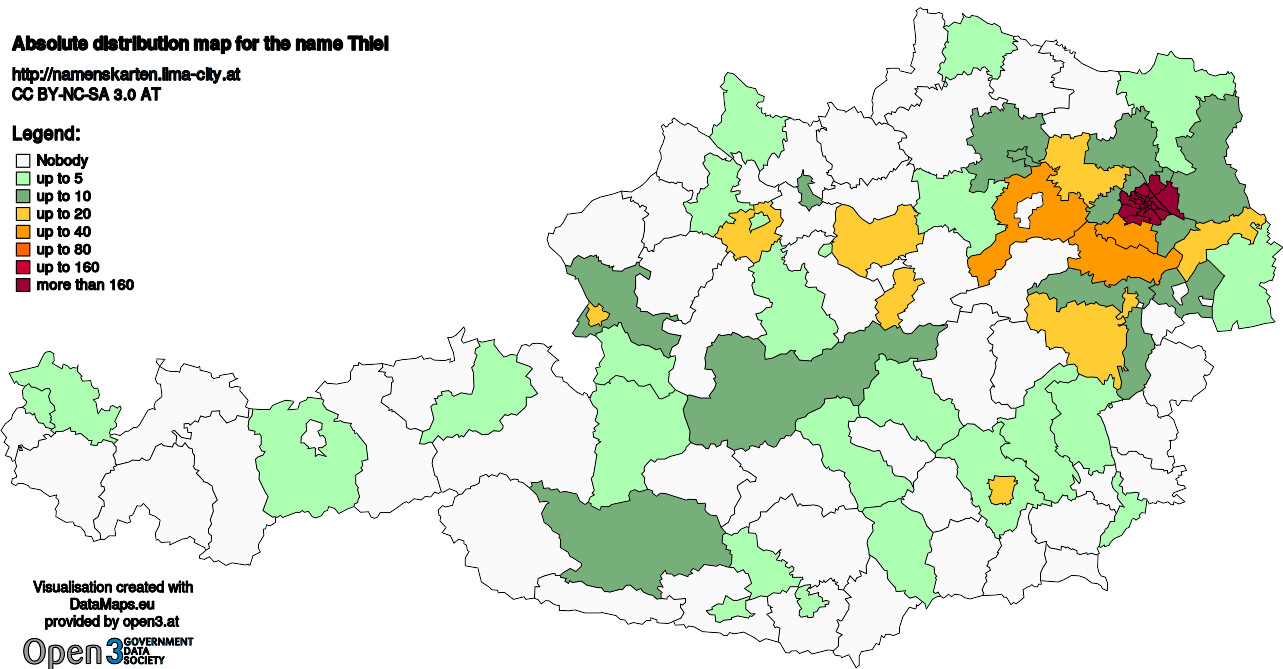 Absolute Distribution maps for surname Thiel