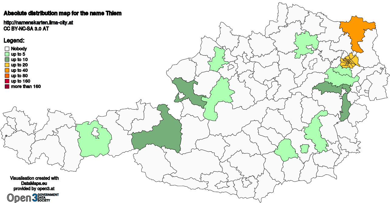 Absolute Distribution maps for surname Thiem