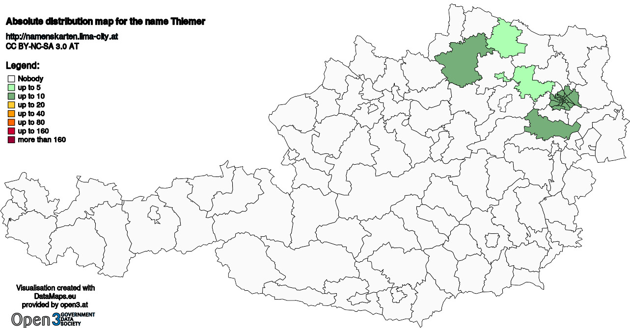 Absolute Distribution maps for surname Thiemer