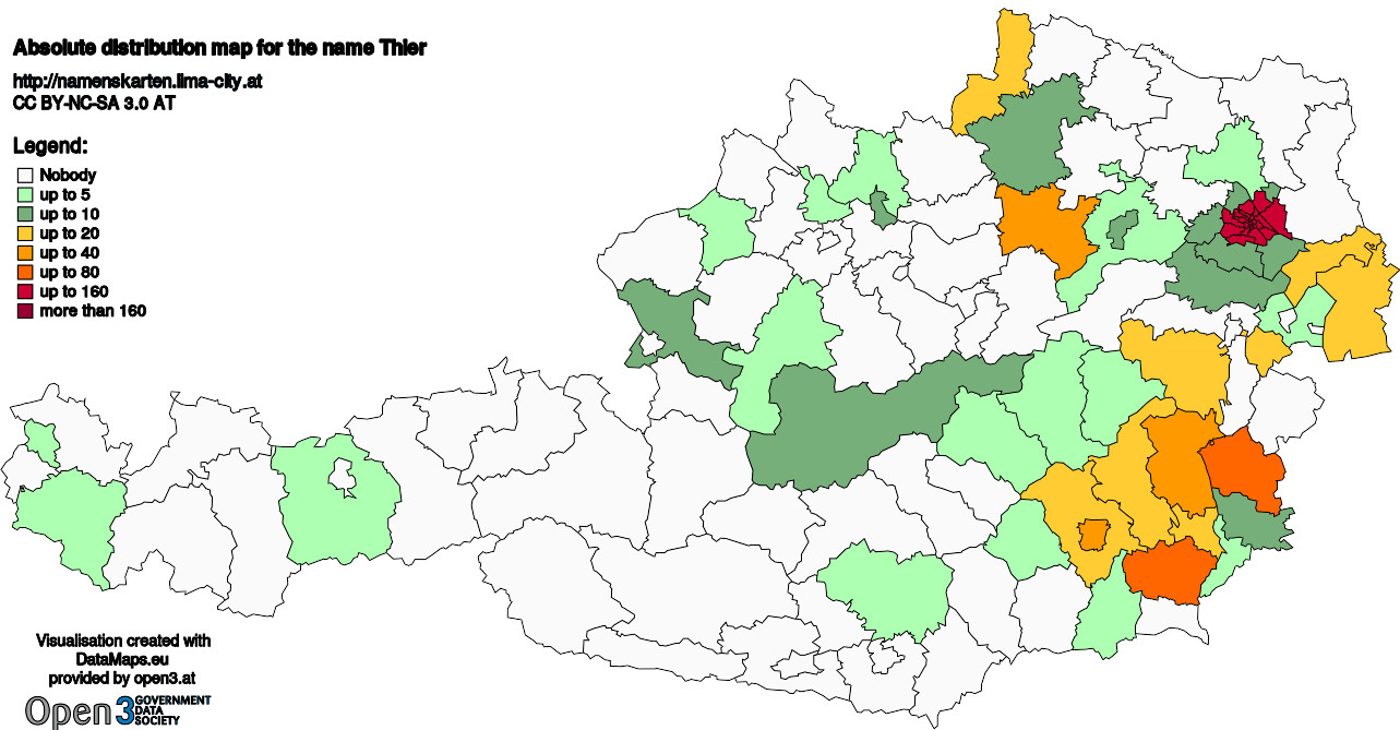 Absolute Distribution maps for surname Thier