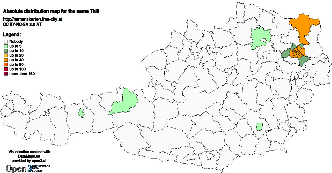 Absolute Distribution maps for surname Thill