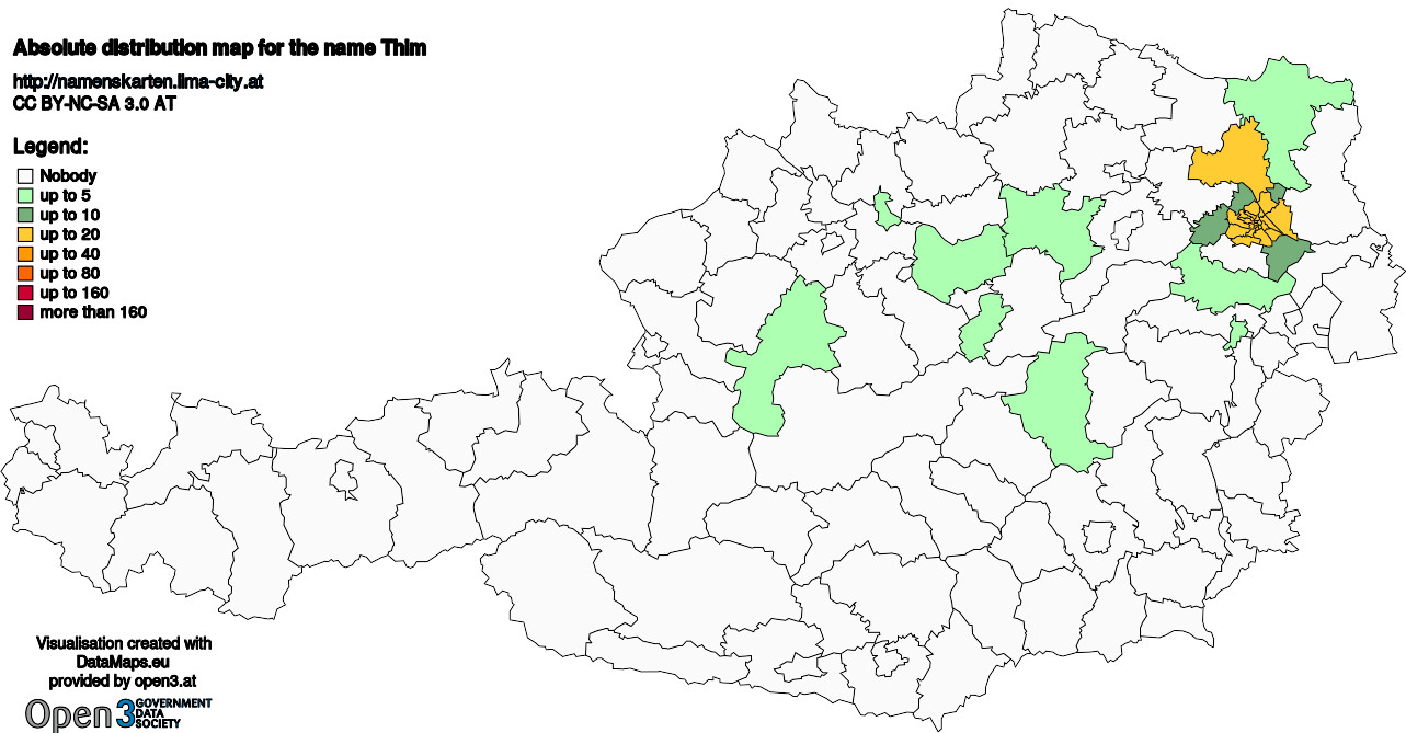 Absolute Distribution maps for surname Thim