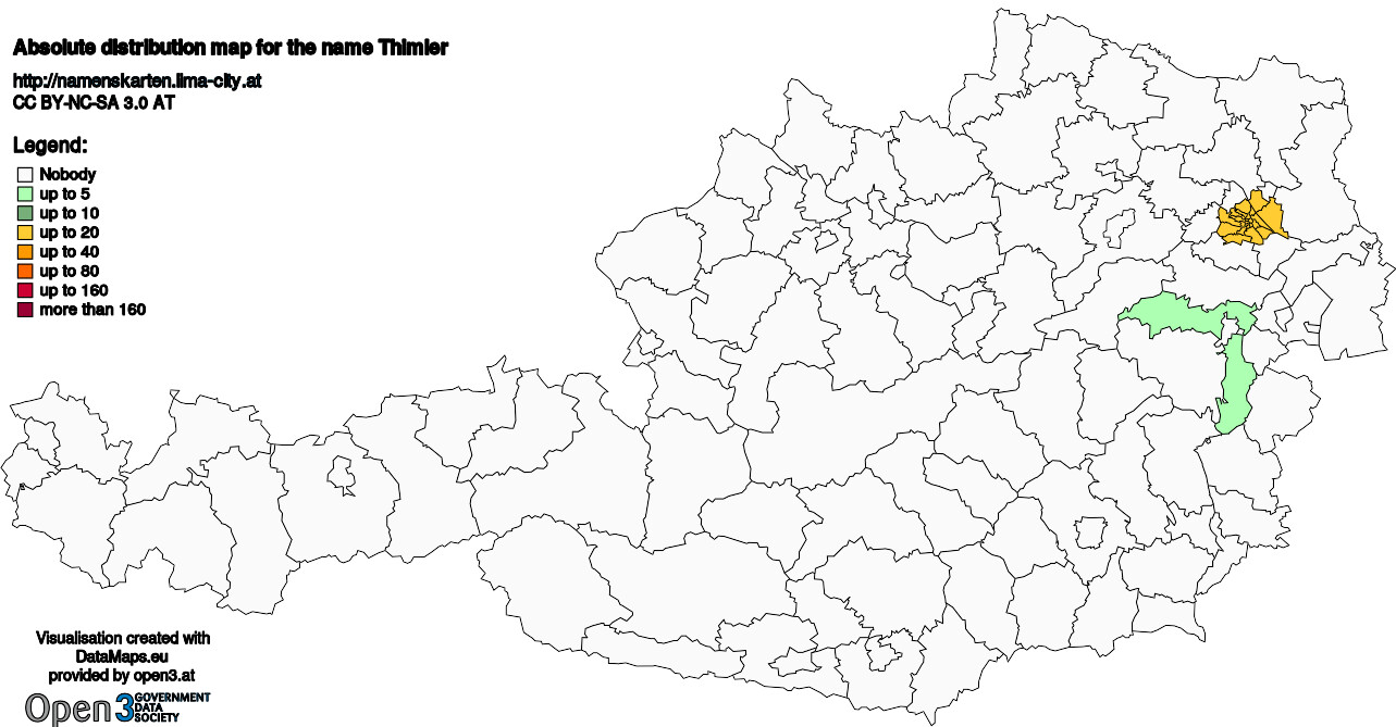 Absolute Distribution maps for surname Thimler