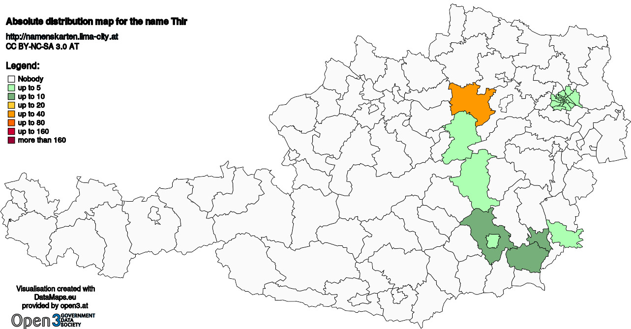 Absolute Distribution maps for surname Thir