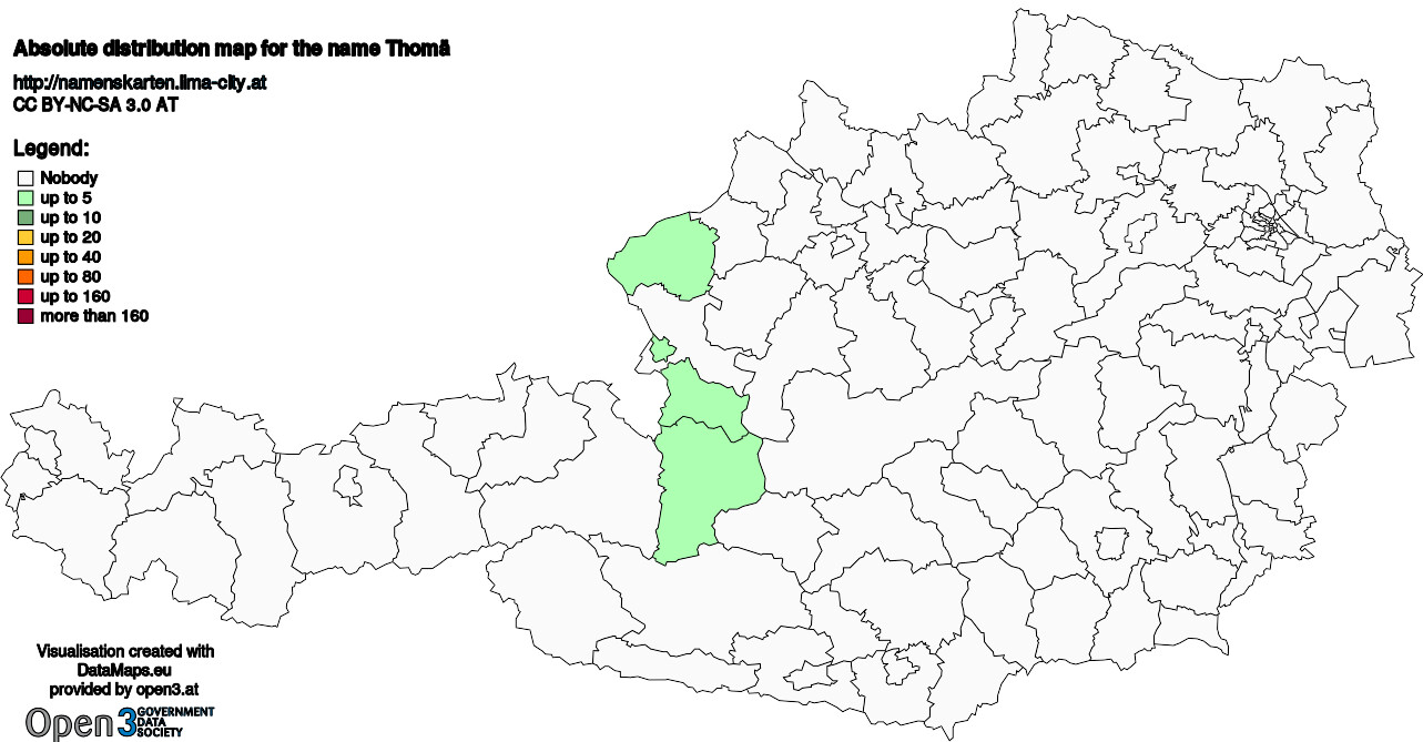 Absolute Distribution maps for surname Thomä