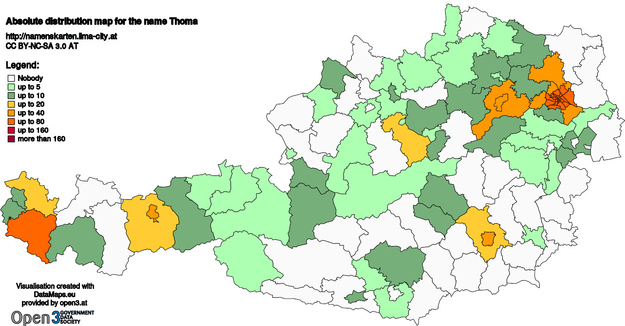 Absolute Distribution maps for surname Thoma