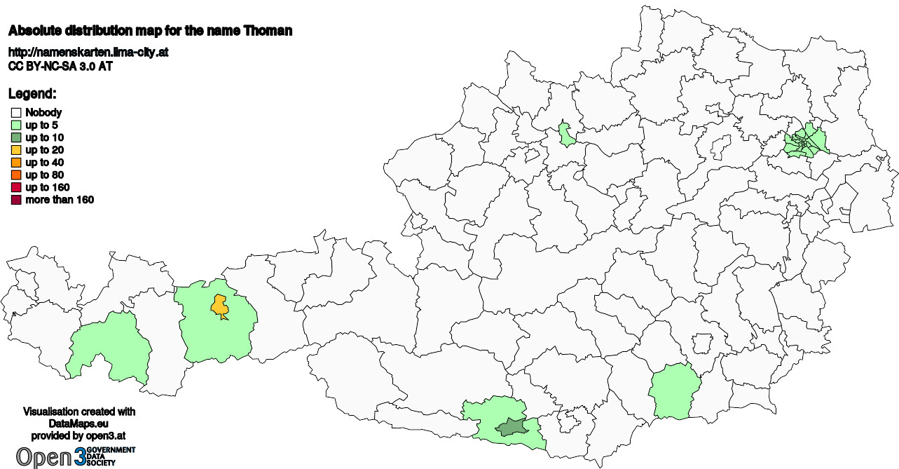 Absolute Distribution maps for surname Thoman