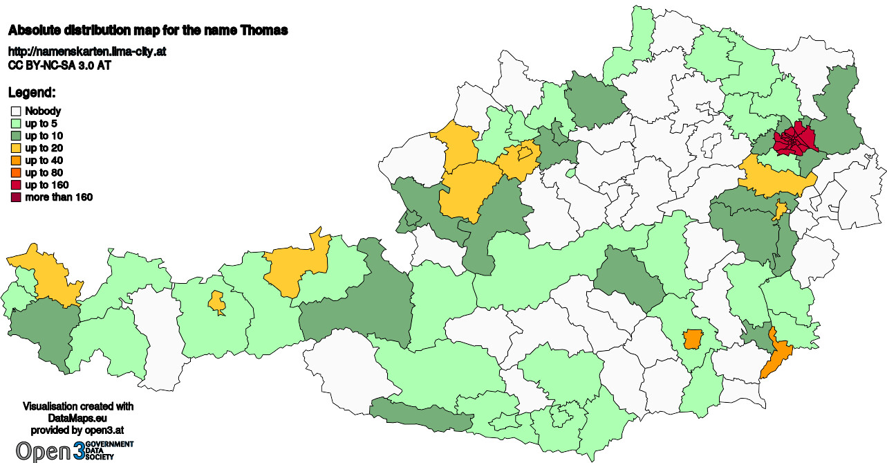 Absolute Distribution maps for surname Thomas