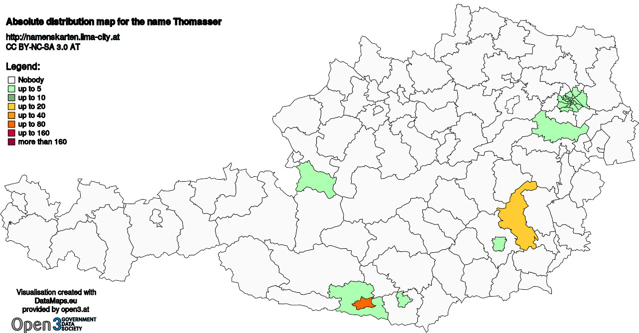 Absolute Distribution maps for surname Thomasser