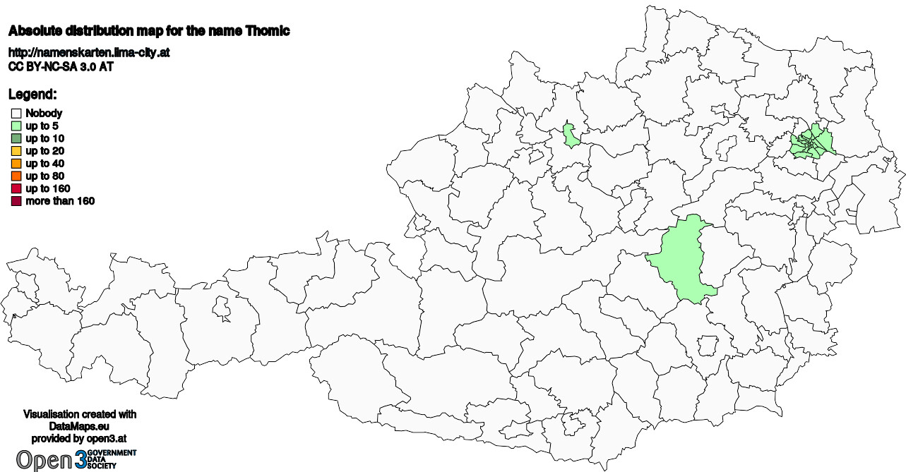 Absolute Distribution maps for surname Thomic