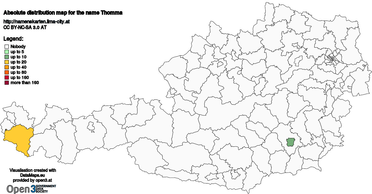 Absolute Distribution maps for surname Thomma