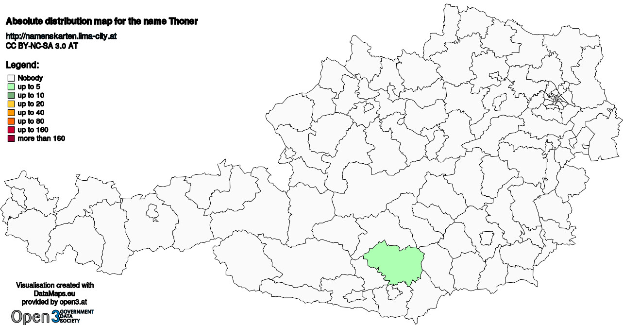 Absolute Distribution maps for surname Thoner