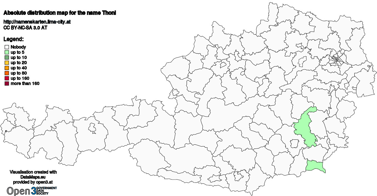 Absolute Distribution maps for surname Thoni