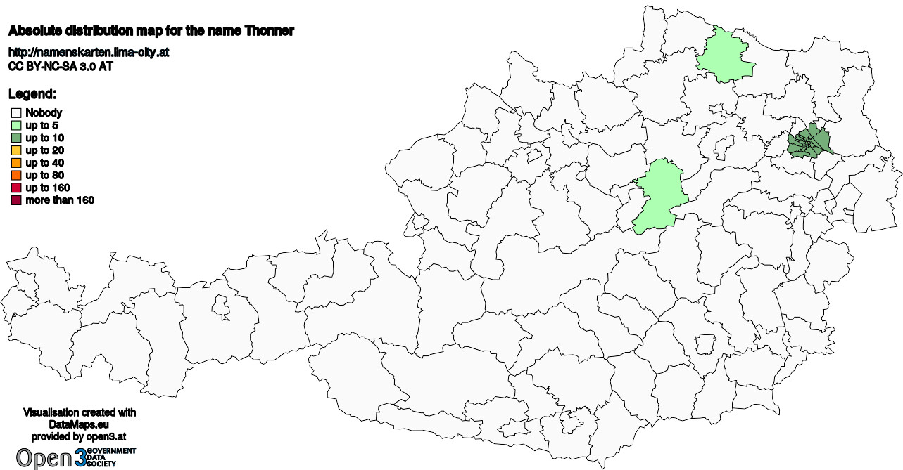 Absolute Distribution maps for surname Thonner