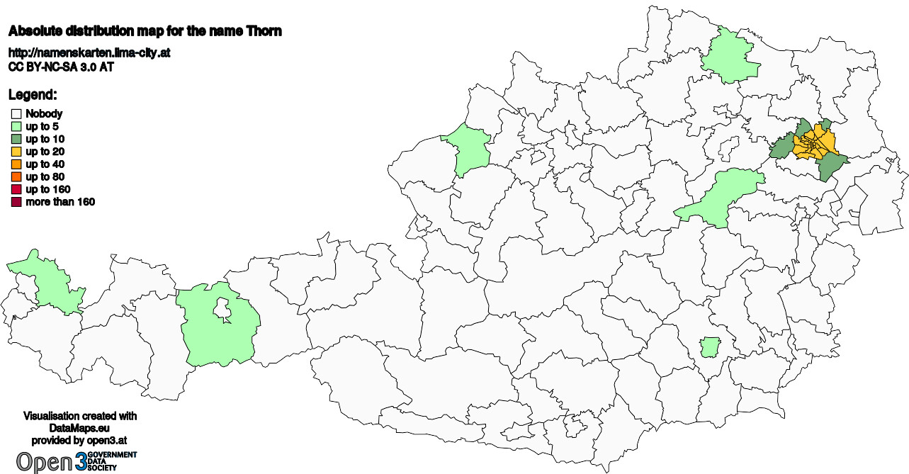 Absolute Distribution maps for surname Thorn