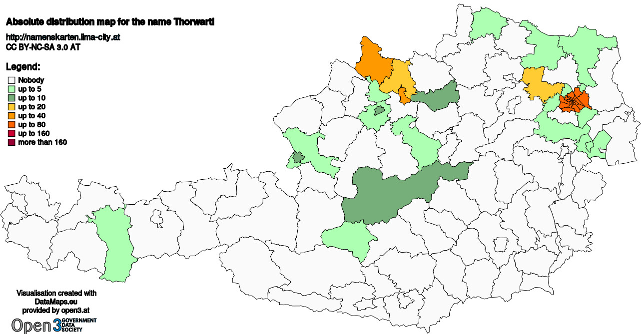 Absolute Distribution maps for surname Thorwartl