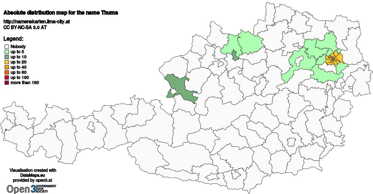 Absolute Distribution maps for surname Thuma