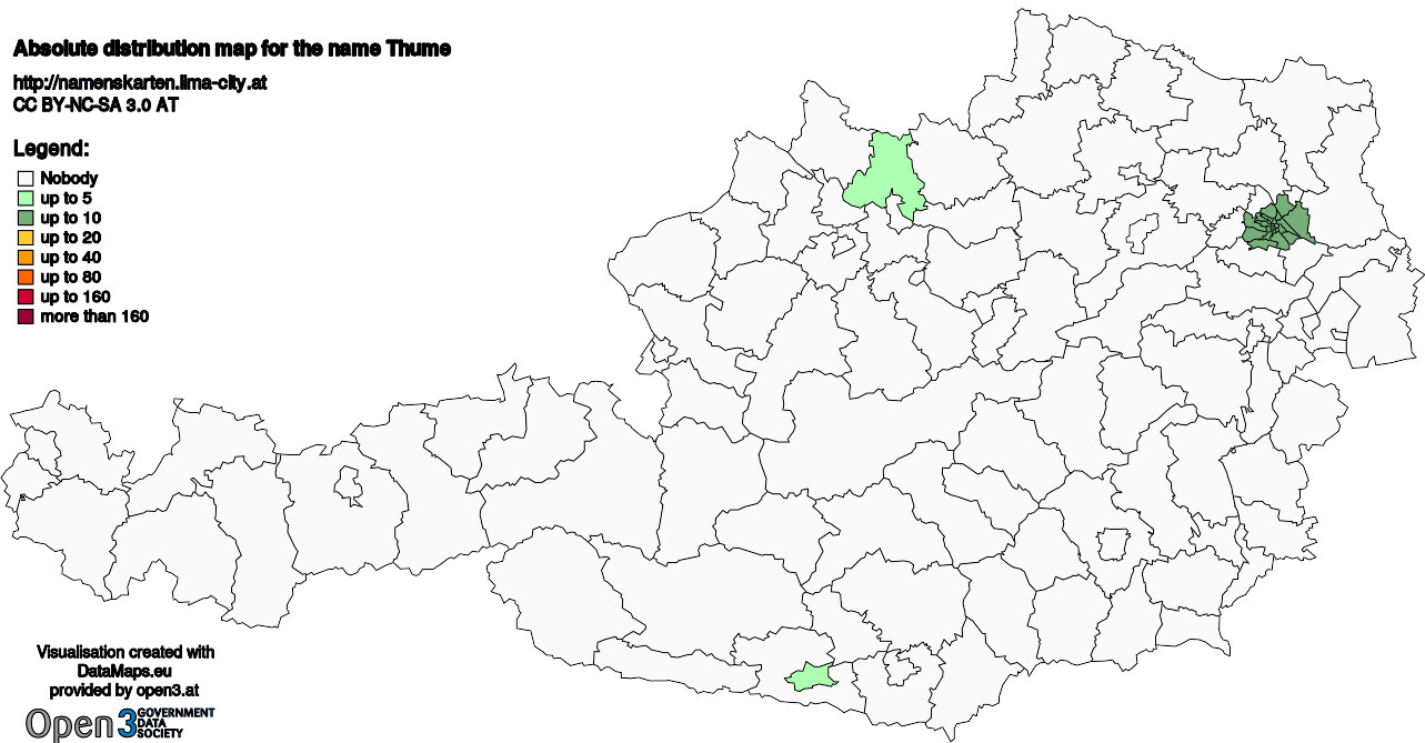 Absolute Distribution maps for surname Thume