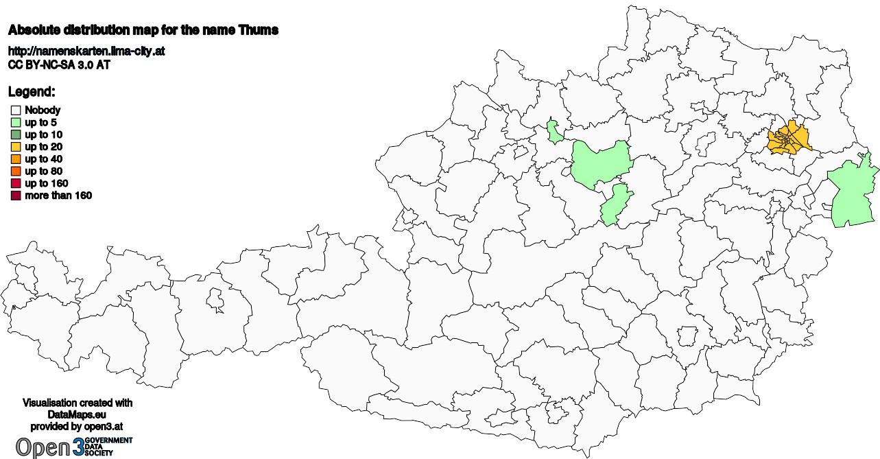 Absolute Distribution maps for surname Thums