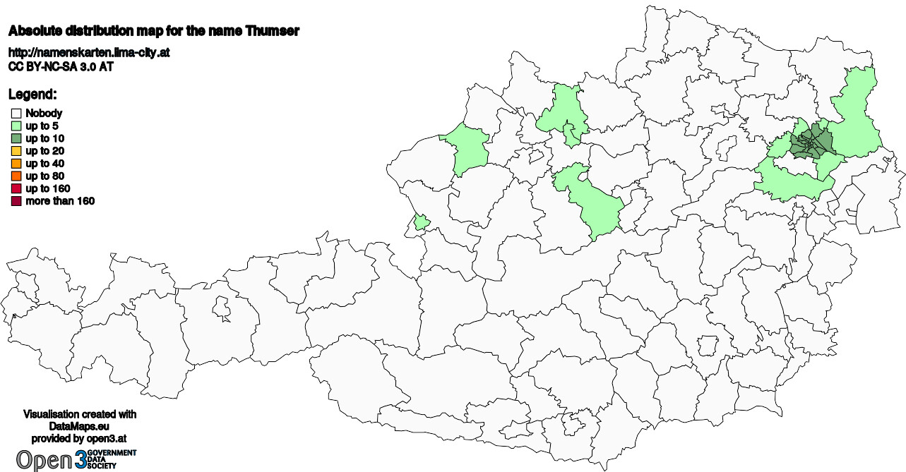 Absolute Distribution maps for surname Thumser