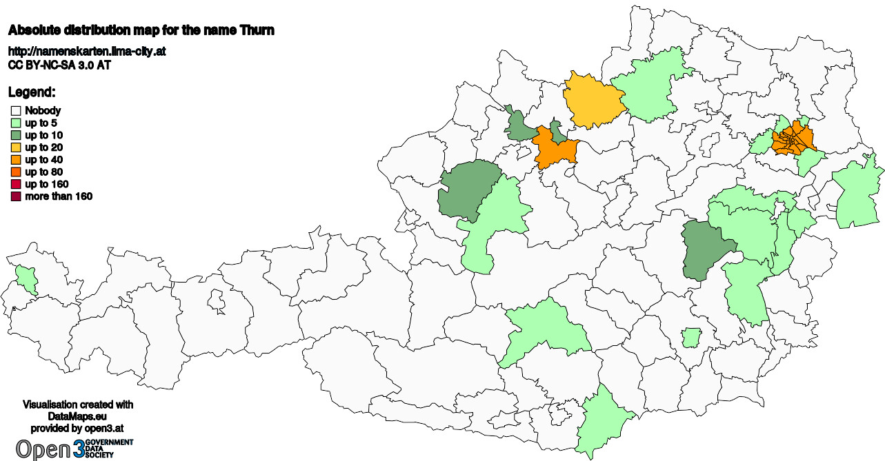 Absolute Distribution maps for surname Thurn