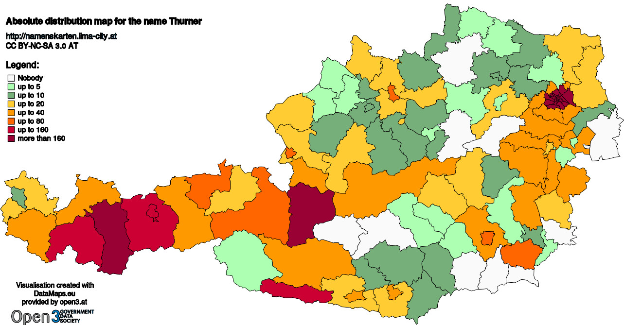 Absolute Distribution maps for surname Thurner