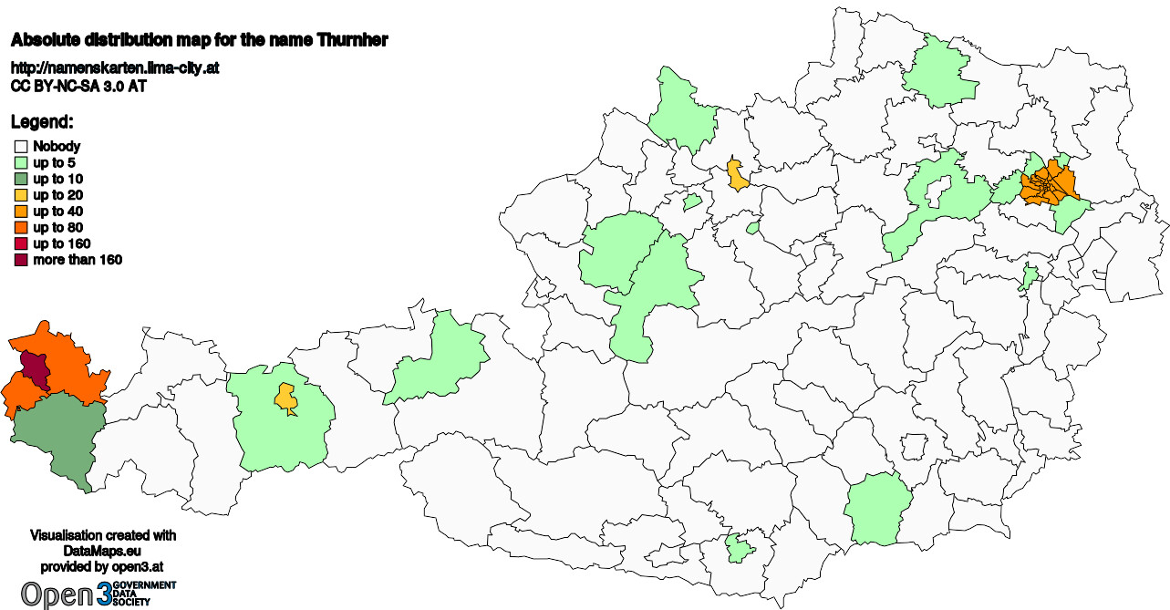 Absolute Distribution maps for surname Thurnher