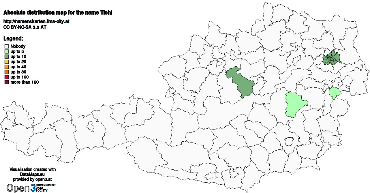 Absolute Distribution maps for surname Tichi