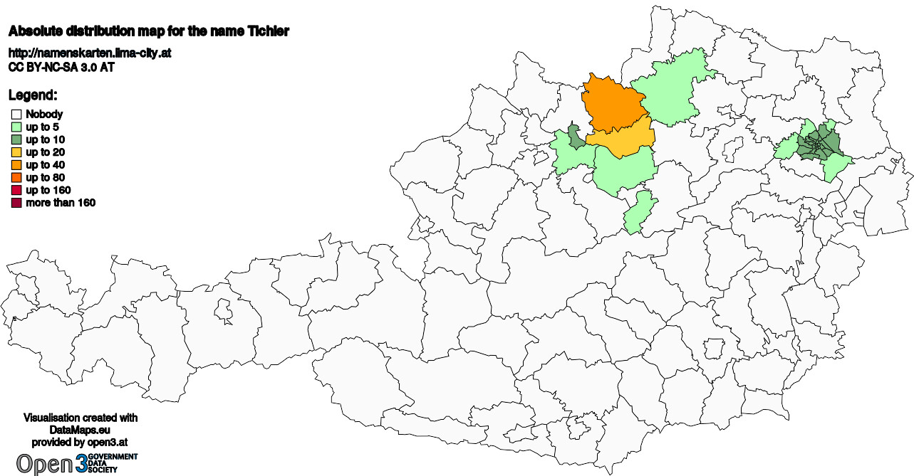 Absolute Distribution maps for surname Tichler