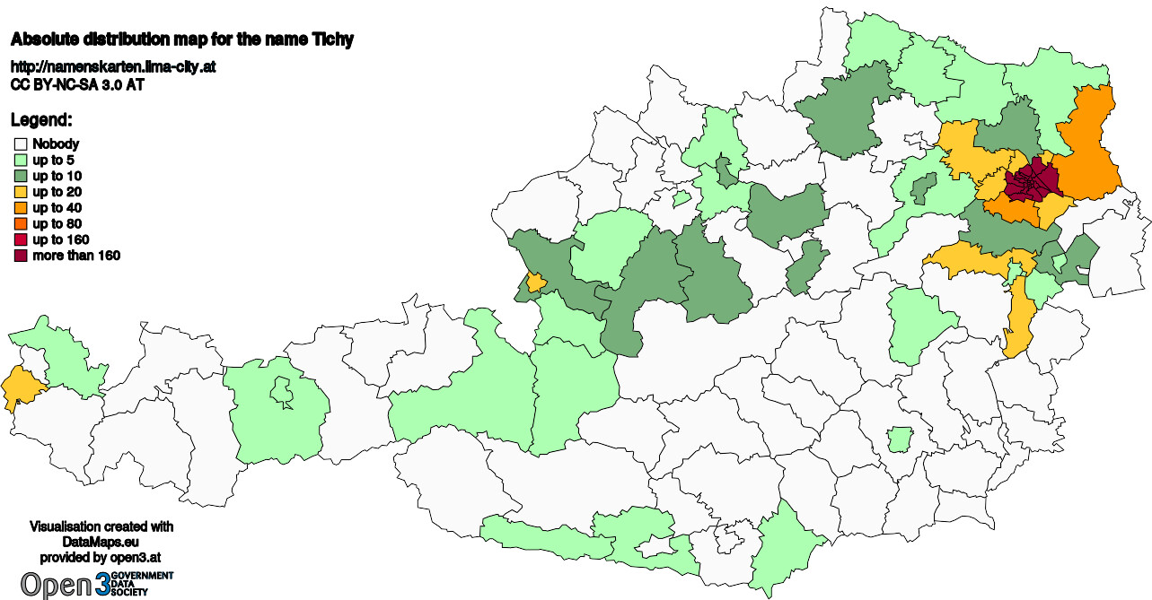 Absolute Distribution maps for surname Tichy