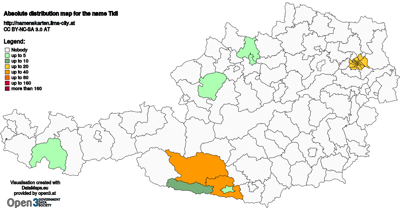 Absolute Distribution maps for surname Tidl