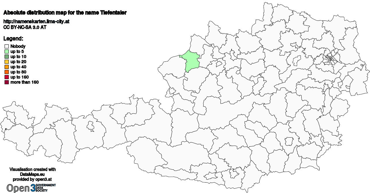 Absolute Distribution maps for surname Tiefentaler