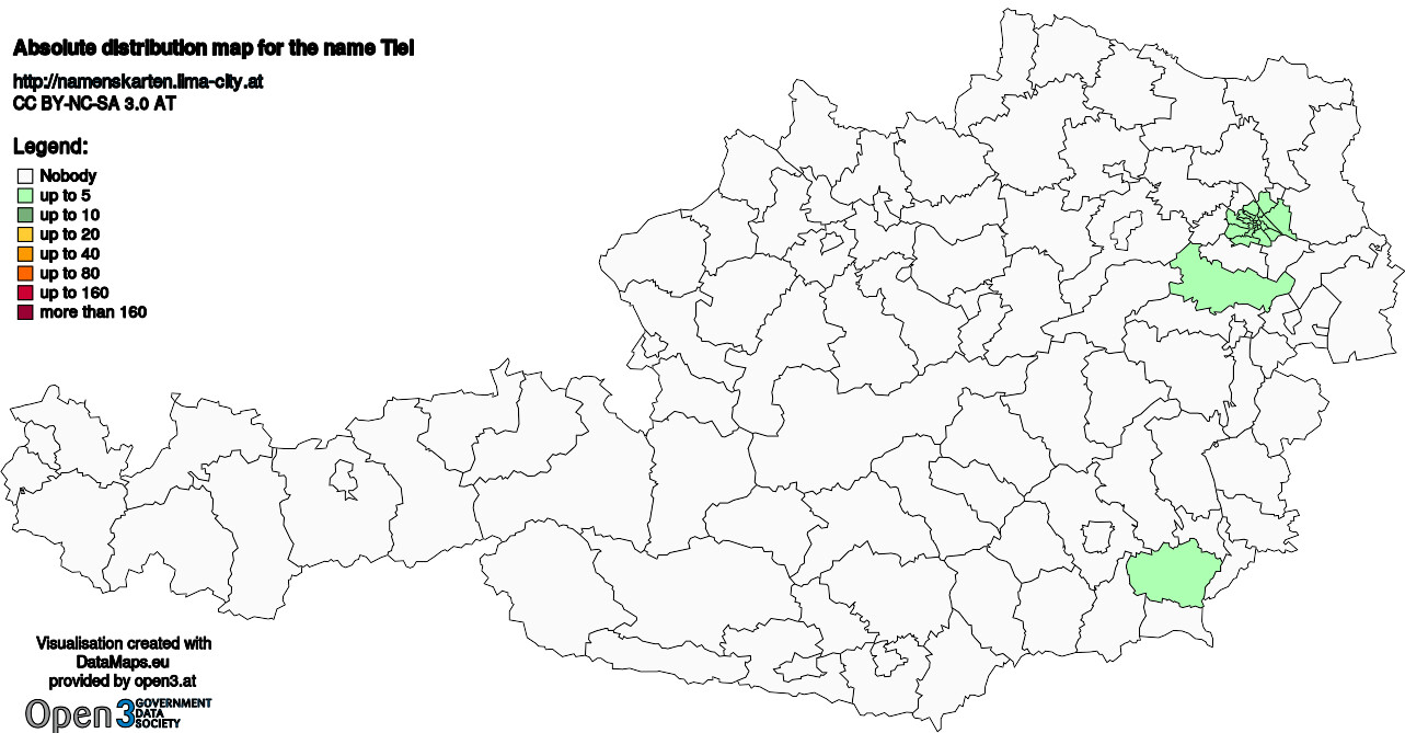 Absolute Distribution maps for surname Tiel