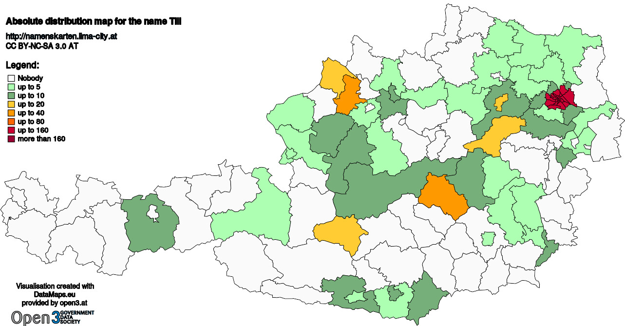 Absolute Distribution maps for surname Till