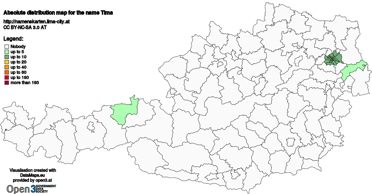 Absolute Distribution maps for surname Tima