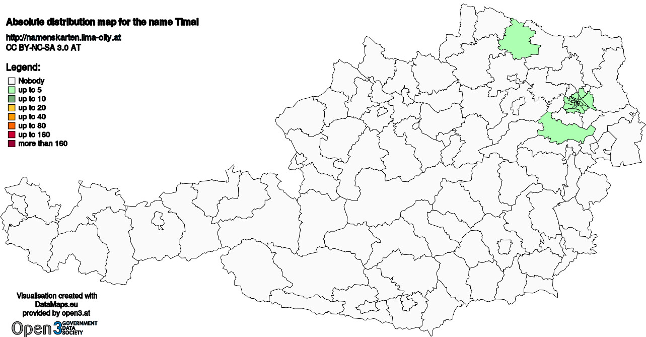 Absolute Distribution maps for surname Timal