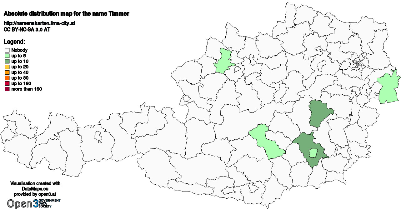 Absolute Distribution maps for surname Timmer