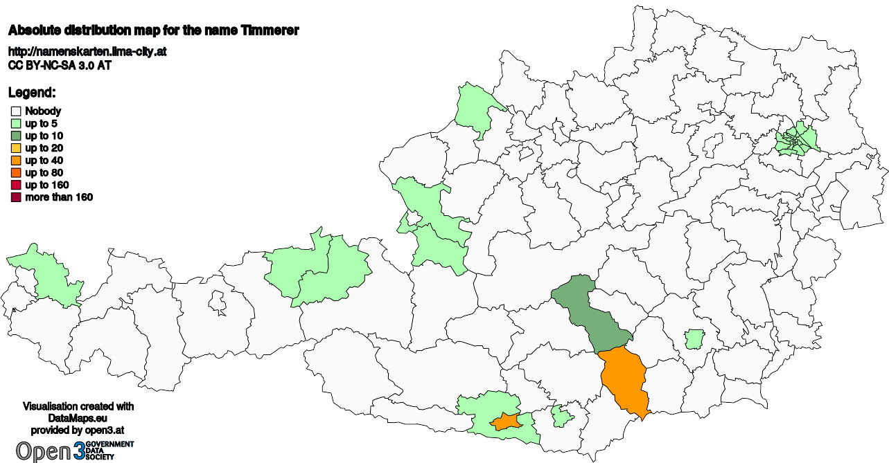 Absolute Distribution maps for surname Timmerer