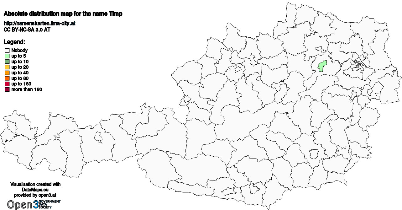 Absolute Distribution maps for surname Timp